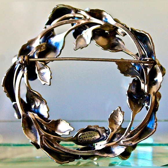 DANECRAFT STERLING ROSE 🥀 ROUND WREATH VINTAGE BROACH - Picture 5 of 7